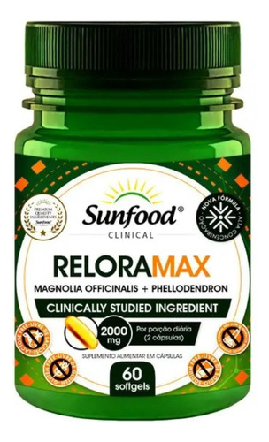 Relora Max Óleo De Primula 2000 Mg 60 Softgels Sunfood Sabor Sem Sabor