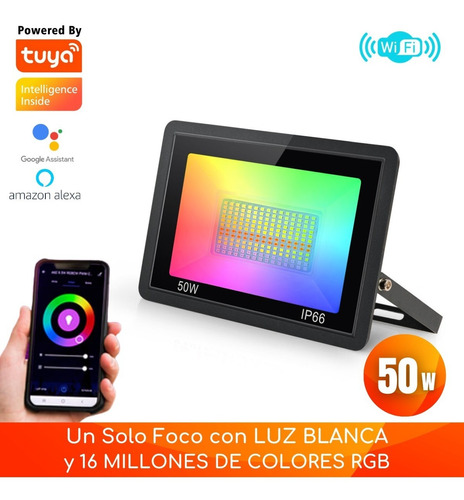 Foco Proyector Wifi Inteligente 220v 50w Blancos/color Rgb 