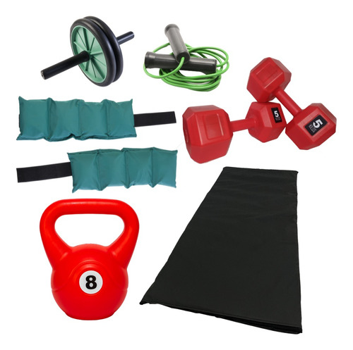  Kit Entrenamiento - Colcho Pesas Rueda Soga Y Rusa 8kg