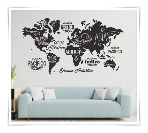 Vinilo Decorativo Mapa Mundial Mapamundi Pared Grande