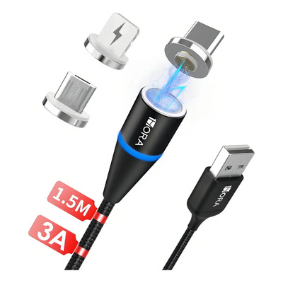Cable Magnético Iman 3en1 Carga Rápida Usb V8 Ip Tipo C 1.5m Color Negro | MercadoLibre