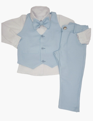 Roupa Conjunto Infantil Social Com Colete Azul Bebê 