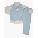 Roupa Conjunto Infantil Social Com Colete Azul Bebê 