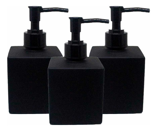 Kit 02 Frascos Vidro Saboneteira Cubo Preto Fosco 250ml Luxo