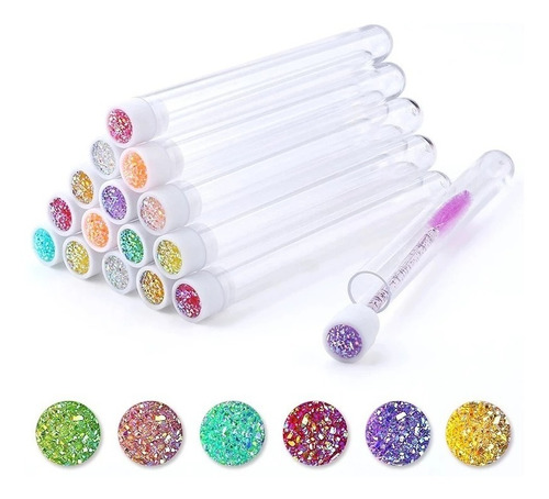 Cepillo Para Pestañas Con Estuche Tapa Glitter Pack 12 Unid