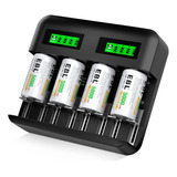 Paquete De 4 Baterías Recargables C Cargador Lcd
