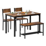 Dlandhome Mesa De Comedor Con 2 Sillas Y 1 Banco Para 4 Jueg