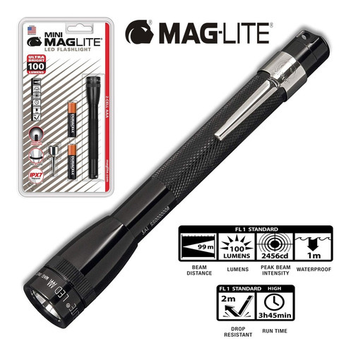 Linterna Maglite Americana Led 2 Pilas Aaa Con Clip Color De La Linterna Negro Color De La Luz Blanco