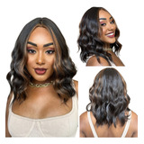 Peruca Moderna  Lace Wig Curto Ondulado Com Mechas Mel