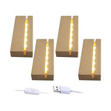 4 Paquetes De Base De Luces Led De Madera Rectangular D...