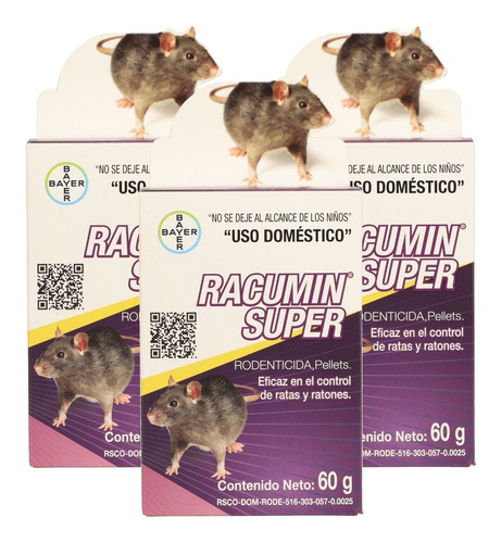 Paquete 3 Piezas Racumin Super 60 Grs Veneno Mata Rata Ratón