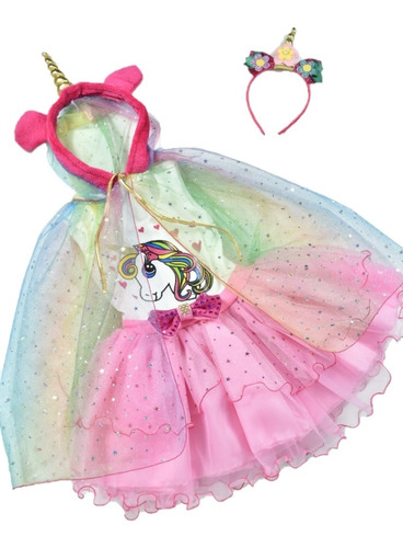 Vestido De Unicornio Para Niña De Tutu Con Diadema Y Capa