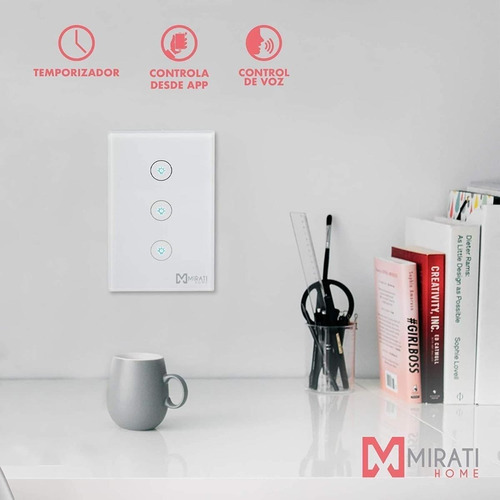 Switch Inteligente Touch De Pared Wifi Mirati 3 Apagador /v Color Blanco