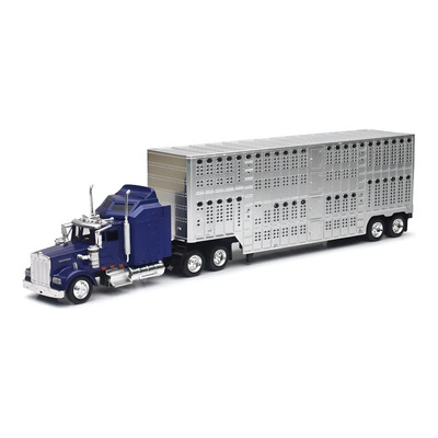 Kenworth W900 Escala 1\u002F43 Con Caja Ganadera Marca New Ray Color Azul | Envío gratis