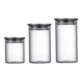 3 Frascos Organizador De Vidrio Y Tapa Con Base Para Cocina