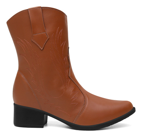 Bota Feminina Texana Cano Curto Western Bico Fino Moda