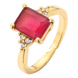 Anillo De Strass Rojo Con Piedras Cuadradas Para Compromiso,