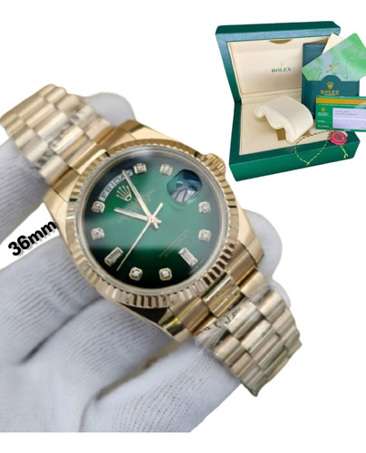 Relógio Rolex Daydate Lady Base Eta 3035 Dourado Verde Safir