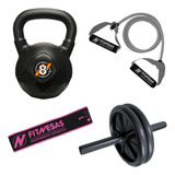 Kit Set Rueda Simple + Pesa Rusa Kettlebell 8 Kg + Bandas Sp