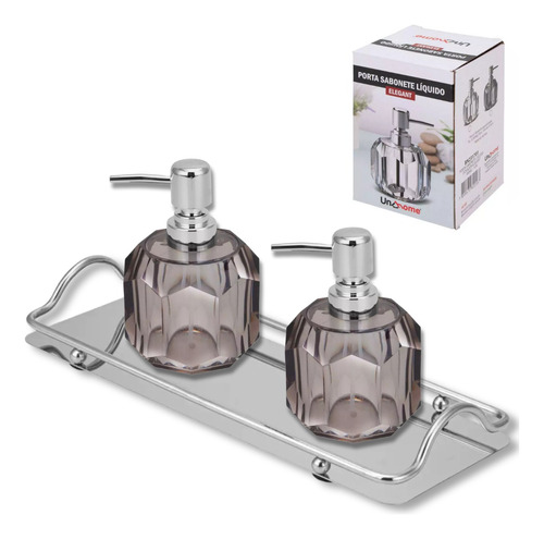 Kit Bandeja Espelhada Inox 2 Porta Sabonete Liquido Elegant