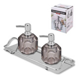 Kit Bandeja Espelhada Inox 2 Porta Sabonete Liquido Elegant