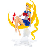 Figura Sailor Moon Serena Con Base De Luna Anime Cute 15cm