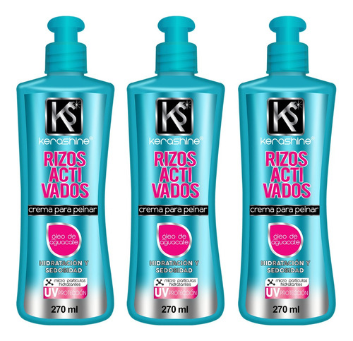 Kerashine Crema Para Peinar Rizos Activados 270 Ml C/u -3 Pz