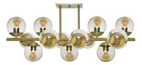 Lustre Jabuticaba Pendente  Dourado 13 Globos Ambar Lamp E27