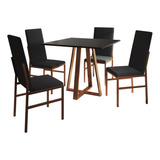 Mesa Mônaco Premium 90cm Preta Com 4 Cadeiras Base Cobre