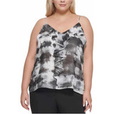 Calvin Klein Plus Size Tie-dyed Ruffled Cam Charcoal Top P/d
