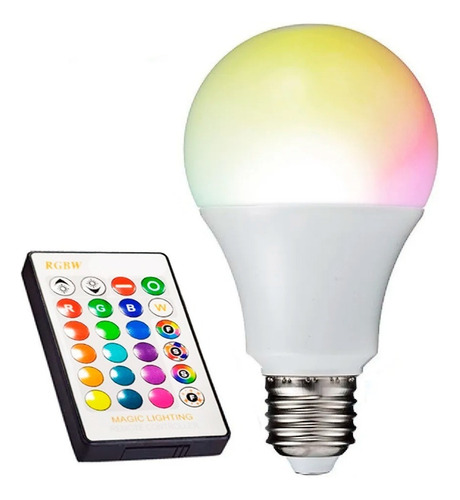 Lampara Led Rgbw 12w E27 220v Control Remoto 16 Colores B Color De La Luz Rgb