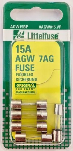 Fusible De Vidrio Tipo Agw 15 Amperios 5 Piezas Littelfuse