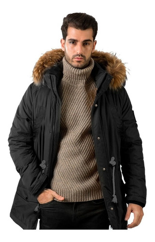 Campera Parka Hombre Invierno Forrada Gabardina Piel Capucha