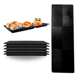 Kit 5 Pratos Travessas Retangular Em Melamina Para Sushi