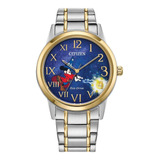Reloj Citizen Eco-drive Mickey Hombre Ts Color De La Correa Plateado Color Del Bisel Dorado Color Del Fondo Azul