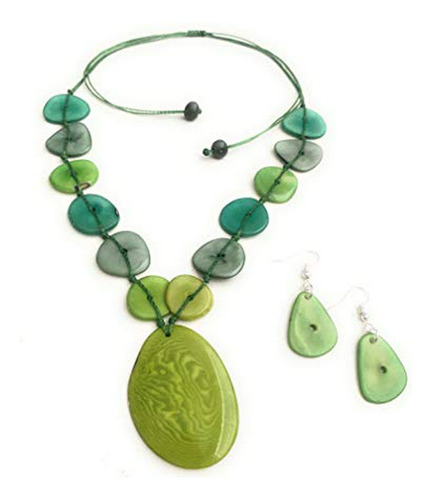 Juegos De Joyería Para Mu Collar Y Aretes De Tagua En Verde 