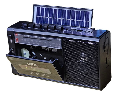 Radio Casetera Portatil Recargable Am/fm Usb Bt Panel Solar