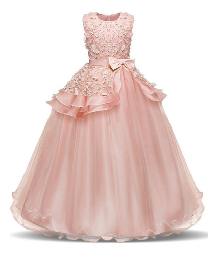 Vestido De Princesa Bordado Para Niña Con Flores De Nnjxd