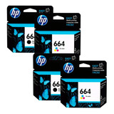 Kit Combo  2 Tinta Hp 664 Color Y 2 Negro F6v28al F6v29al