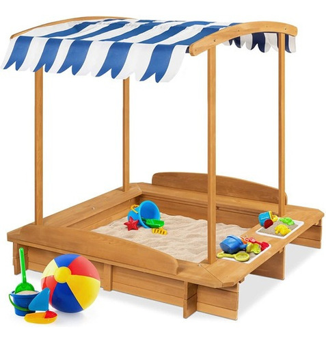 Arenero Infantil Toldo Asientos De Banco Abatibles 117x127cm