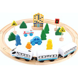 Pista De Tren Eléctrica De Madera Didáctica Para Niños 26pcs