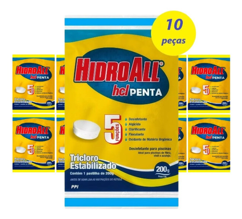 Pastilha De Cloro Penta 5 Em 1 Piscina Hidroall (10 Unids)