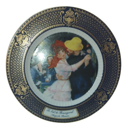 Antiguo Plato De Porcelana Tsuji Con Borde De Oro Y Soporte