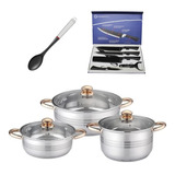 Set 3 Arroceras Acero Inox Grunberg C/cuchillos Y Utensilio