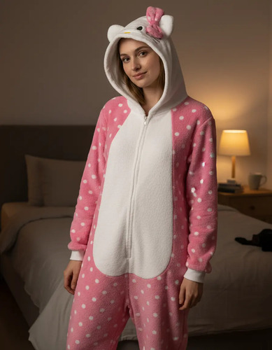 Pijama Mameluco Adulto Kitty Mujer Capucha Frío Caricatura