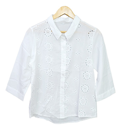 Camisa De Voile Con Broderie Mangas 3/4  Talles L Hermosa 