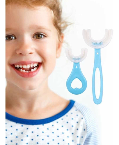 Escova De Dente Infantil Formato U 360 Graus 2 A 6 Anos Azul