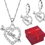 Set Plata 925 Collar Aros Corazón Mamá Día De La Madre Joya