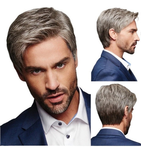 Peluca For Hombres Gris Corto Recto Gris