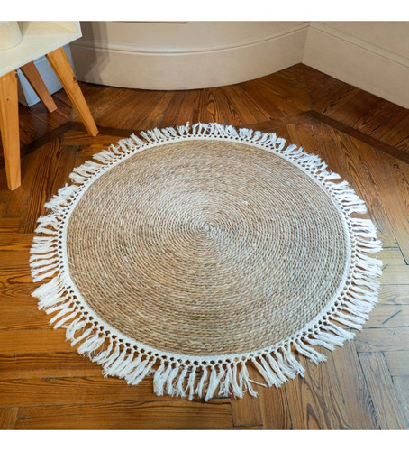 Alfombra Rattan Circular Con Flecos. 090 Cm